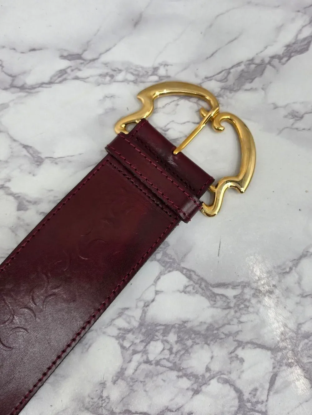 Axcess Italian Vintage Wide Burgundy Leather Waist Belt Gold Buckle **Edit*